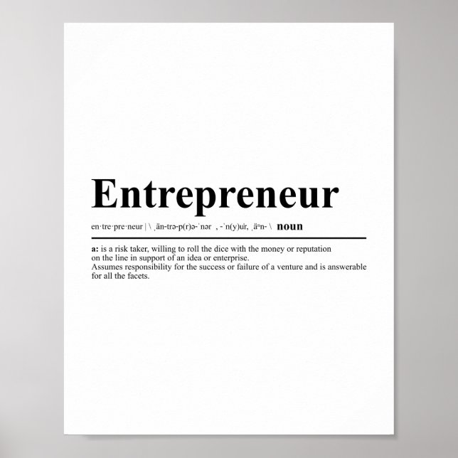 Poster Définition de l'entrepreneur | Devis motivationnel (Devant)