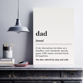 Poster Définition de papa drôle noms d'enfants noir et bl