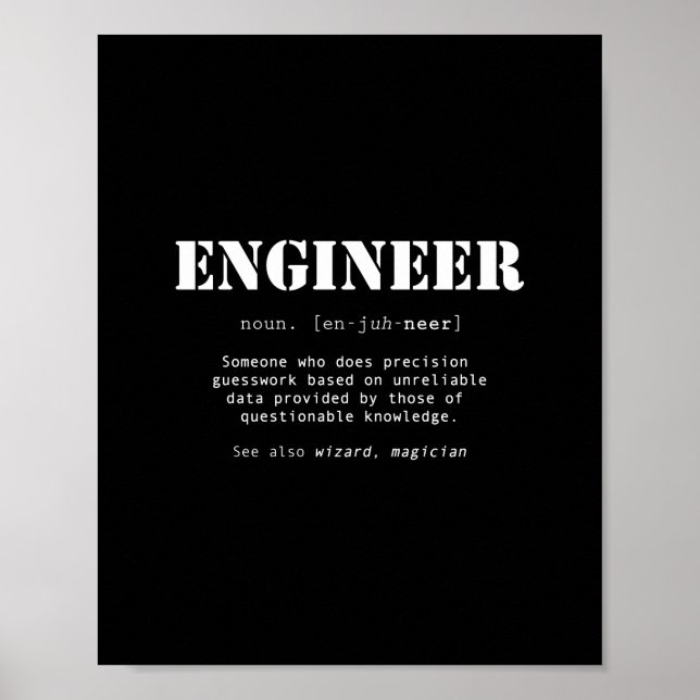 Poster Définition du dictionnaire d'ingénieur amusant (Devant)