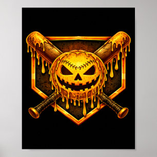 Poster Dégoulinade de baseball citrouille effrayant fantô