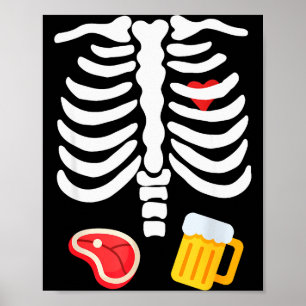 Poster Déguisement de bière et de steak squelette drôle d