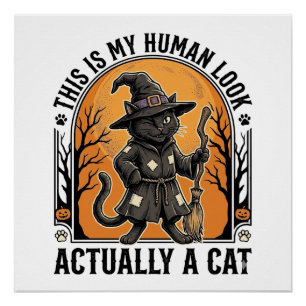 Poster Déguisement de chat Halloween Drôle Vintage Sorciè