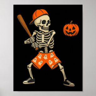 Poster Déguisement d'Halloween de baseball drôle de squel