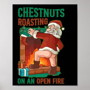 Poster Dégustation De Châtaignes Au Feu Ouvert Drôle Rude