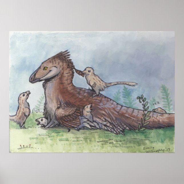 Poster Deinonychus Père avec poussins (Devant)