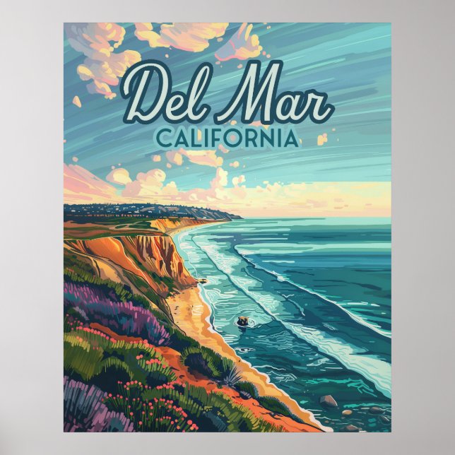 Poster Del Mar California San Diego Beach Pacifique Vinta (Devant)