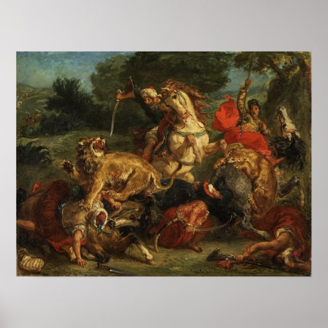 Poster Delacroix - Chasse au Lion 1855 (Devant)