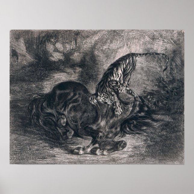 Poster Delacroix - Cheval Sauvage Piloté Par Un Tigre (Devant)