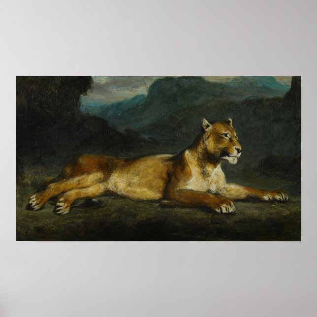 Poster Delacroix - Lioness de inclinaison 1855 (Devant)
