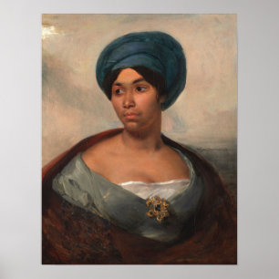 Poster Delacroix - Portrait d'une femme au turban bleu