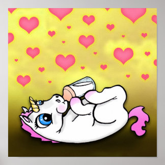 Poster Délai d'alimentation du bébé licorne - Rose - Impr