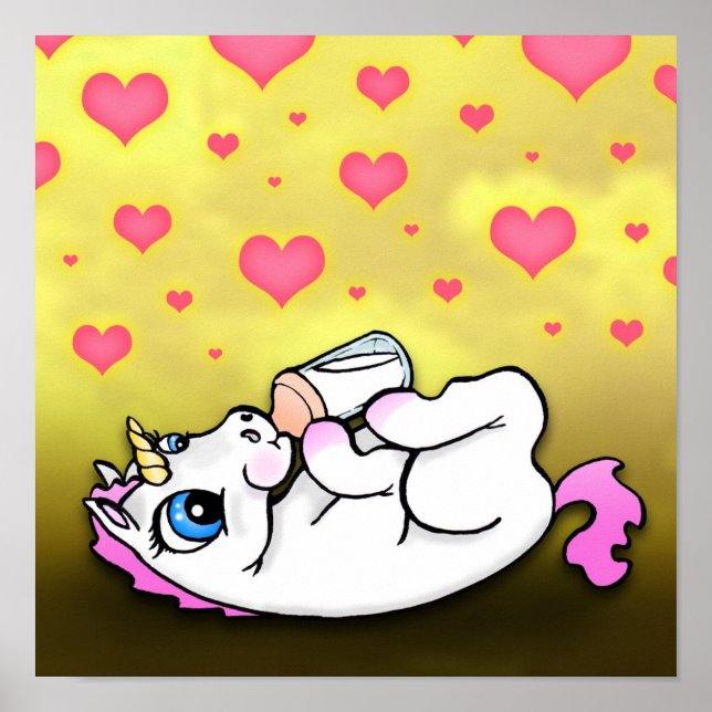 Poster Délai d'alimentation du bébé licorne - Rose - Impr (Devant)