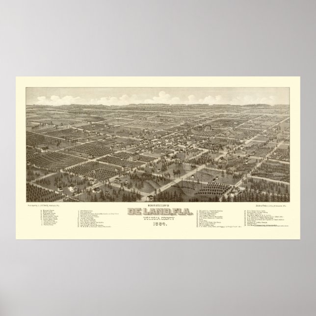 Poster DeLand, FL Carte panoramique - 1884 (Devant)