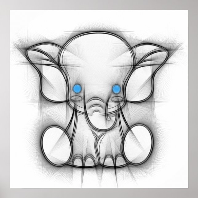 Poster d'éléphant aux yeux bleus mignons (Devant)