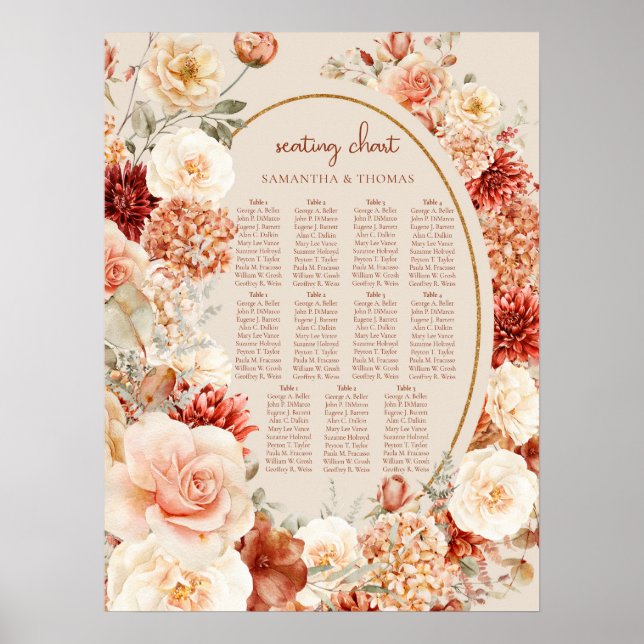 Poster Délicat terre cuite blush tan sage floral Siège (Devant)