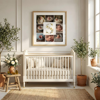 Poster Delicate Floral Initial S 8-Photos Collage Newborn