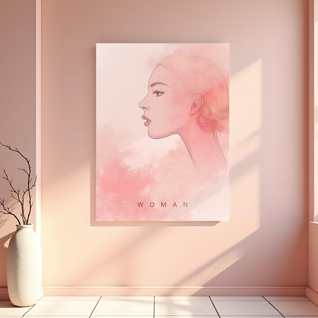 Poster Delicate Minimalist Woman in Pink Shades (Delicate Minimalist Woman in Pink Shades Wall Art Poster. )