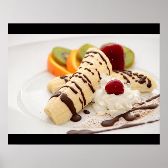 Poster Délicieuse Crème à l'arc et dessert à la banane (Devant)