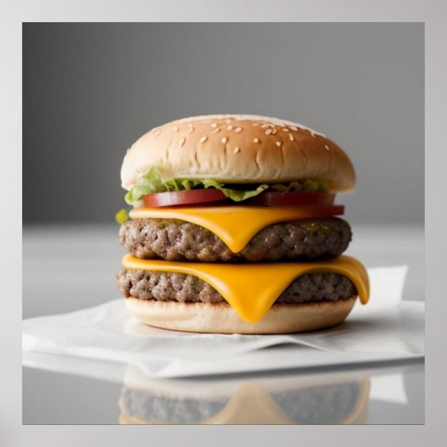 Poster Délicieux Cheeseburger sur les tissus (Devant)