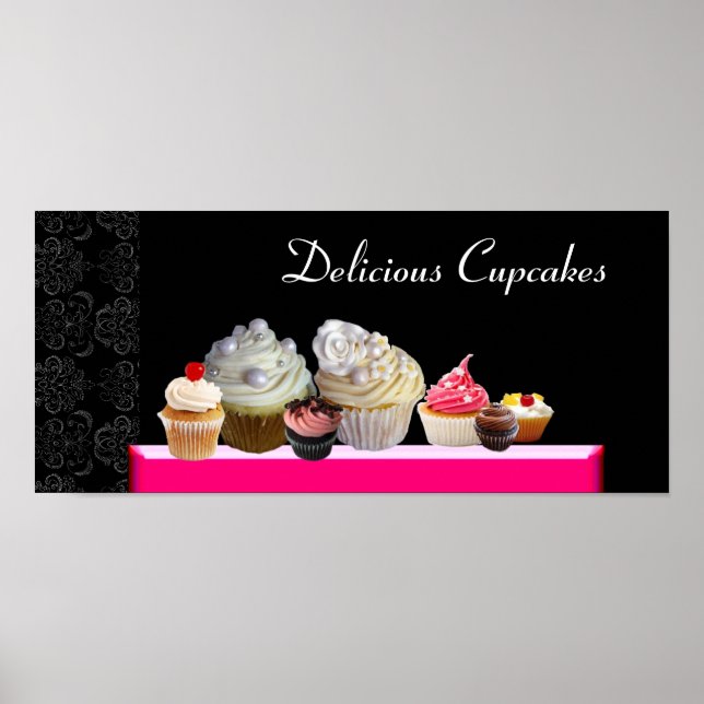 Poster DÉLICIEUX CUPCAKES DESERT SHOP, violet rose violet (Devant)