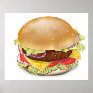 Poster Délicieux hamburger ou cheeseburger.