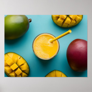 Poster Délicieux Mango Smoothie frais sur Arrière - plan 