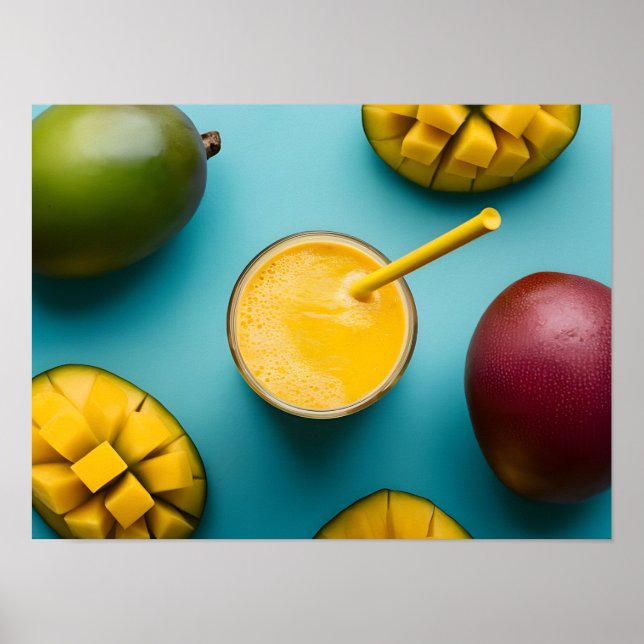 Poster Délicieux Mango Smoothie frais sur Arrière - plan  (Devant)