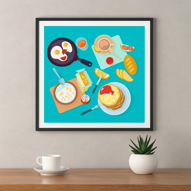 Poster Délicieux petit déjeuner Pancakes Oeufs Café (Créateur téléchargé)