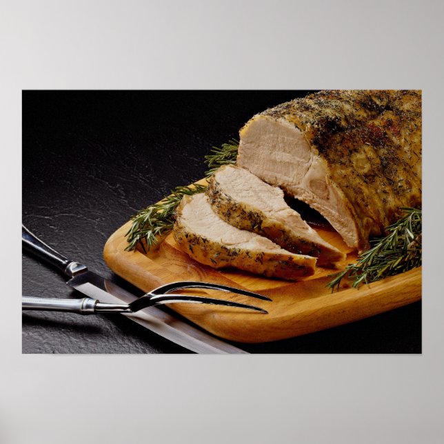 Poster Délicieux rôti de porc tranché (Devant)