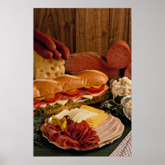 Poster Délicieux sandwich sous-marin avec charcuterie et