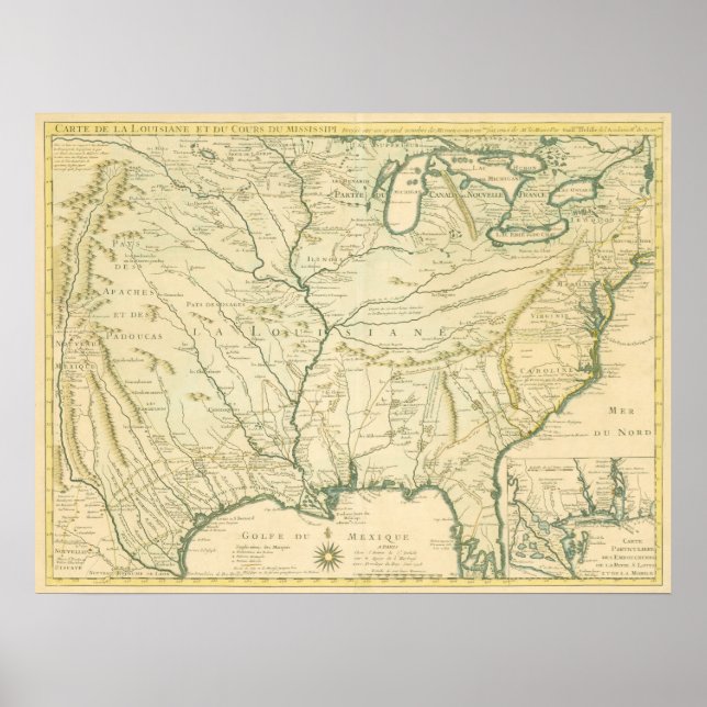 Poster Delisle. Carte de la Louisiane.... Paris, 1718 (Devant)