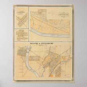 Poster Delphi & Pittsburg avec les villes de banlieue