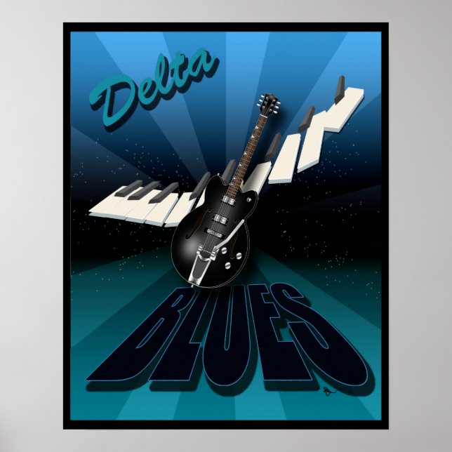 Poster Delta Blues Guitare et clavier Starburst (Devant)