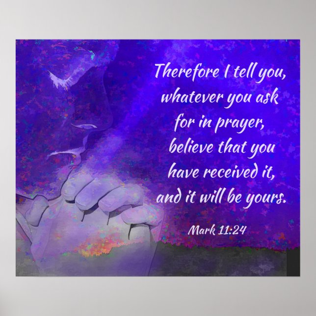 Poster Demander dans la prière Mark 11:24 Bible Verse (Devant)