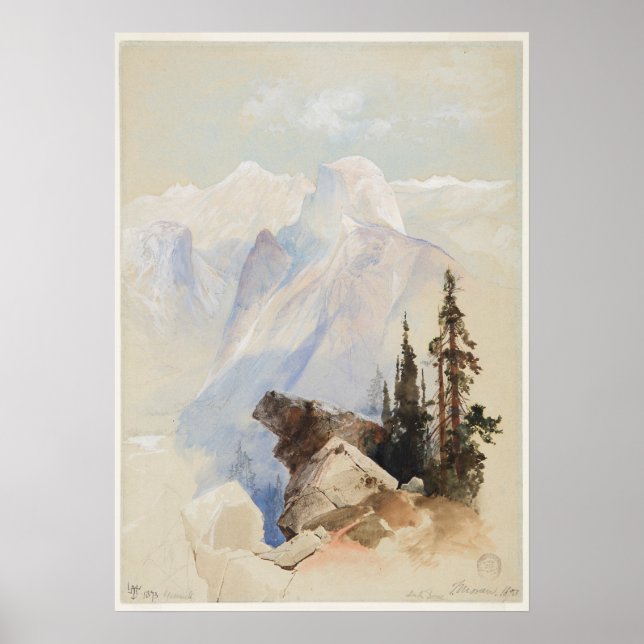 Poster Demi-Dôme Yosemite Thomas Moran Aquarelle Art (Devant)