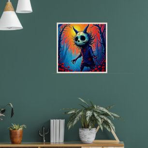 Poster Démon déplaisant en bois Éffrayant