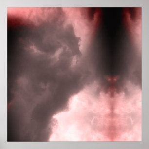 Poster Démon et un dragon se battant dans le ciel rouge