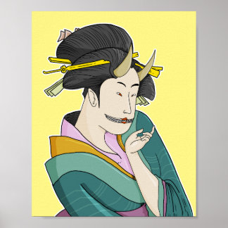 Poster Demon Oni Geisha, femme japonaise d'Ukiyo-e