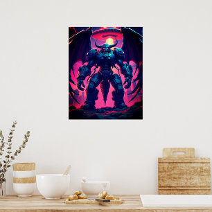 Poster Démon robot avec ailes sur un OVNI