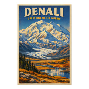 Poster Denali (Mont McKinley), Alaska, États-Unis rétro 2