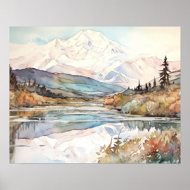 Poster Denali National Park Watercolor (Devant)