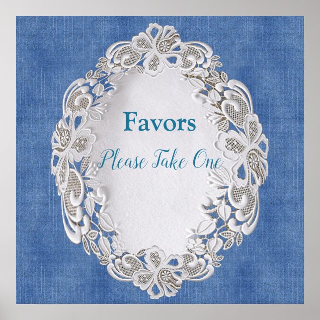 Poster Denim avec dentelle de fleur de crème (Devant)