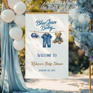 Poster Denim Bear Boy Blue Jean Baby shower Bienvenue