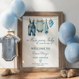Poster Denim Blue Jean Clothesline Baby shower Bienvenue