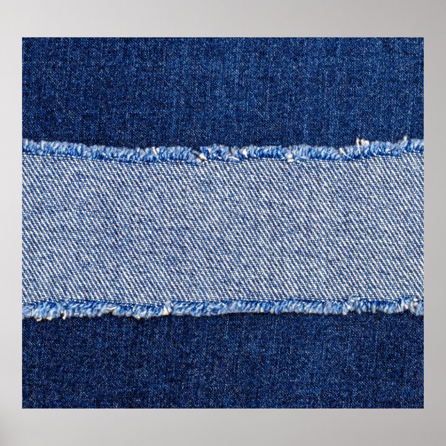 Poster Dénim déchiré : tissu de jean bleu. (Devant)