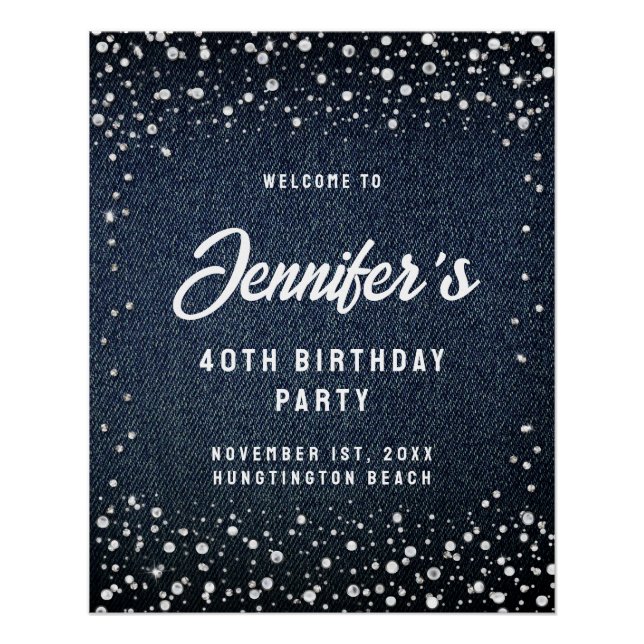 Poster Denim Diamonds Pearls Bienvenue à la fête d'annive (Devant)