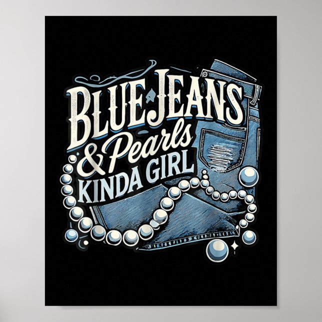 Poster Denim Fabric Bleu Jeans Perles Jeans maigre Lover (Devant)