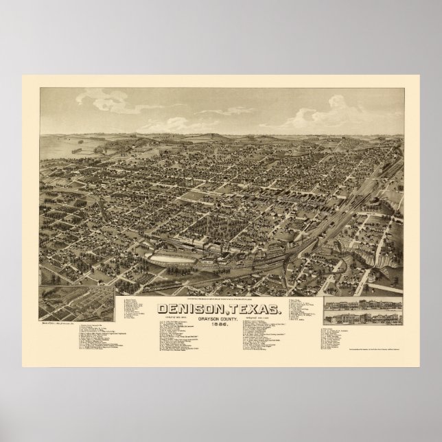 Poster Denison, TX Panoramic Map - 1886 (Devant)