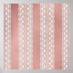 Poster Dentelle blanc cassé sur tissu métallisé rose doré