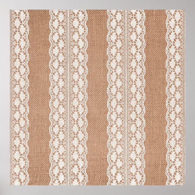 Poster Dentelle blanche sur la texture Brown du Burlap (Devant)